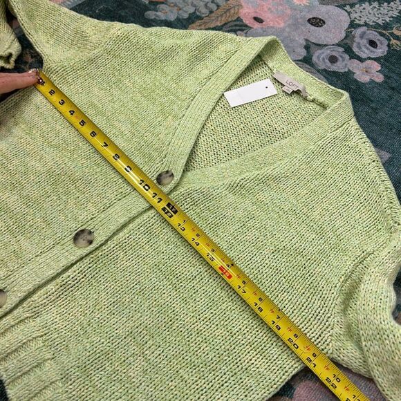 NWT Loft Sweater Womens Small Lime Green Marled Knit Cardigan Cropped Button Up - Picture 9 of 13